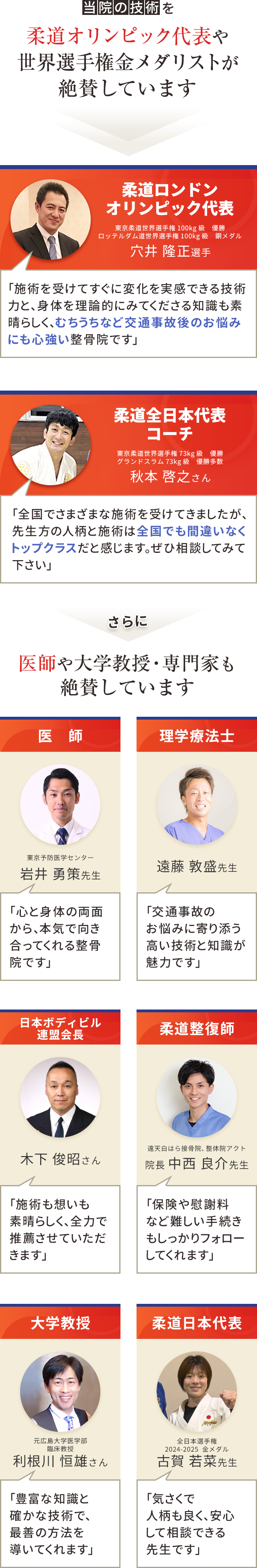 当院の技術を柔道オリンピック代表や世界選手権金メダリストが絶賛しています